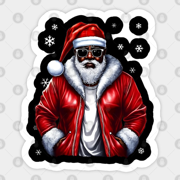 Cool Black Santa with Snow Flakes Sticker by UrbanLifeApparel